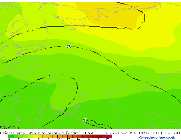 Height/Temp. 925 hPa ECMWF Pá 07.06.2024 18 UTC