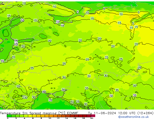 Temperatuurkaart Spread ECMWF di 11.06.2024 12 UTC
