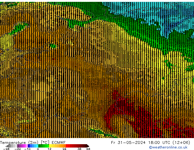 Temperature (2m) ECMWF Pá 31.05.2024 18 UTC