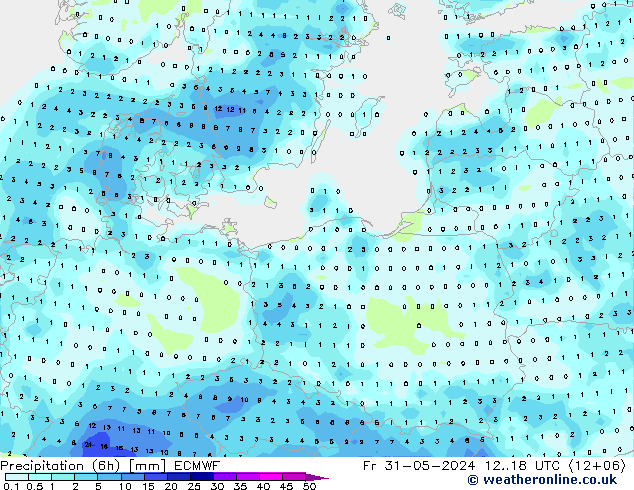 Precipitation (6h) ECMWF Fr 31.05.2024 18 UTC