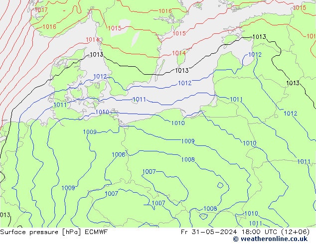 Surface pressure ECMWF Fr 31.05.2024 18 UTC