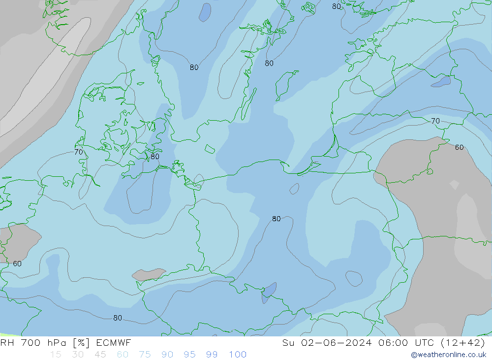 RH 700 hPa ECMWF nie. 02.06.2024 06 UTC