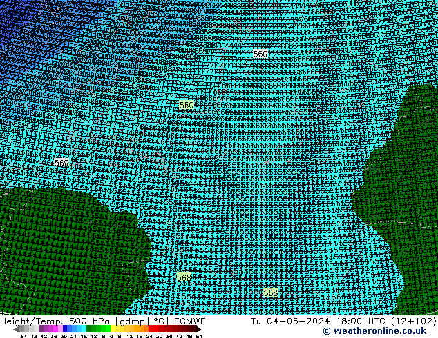 Height/Temp. 500 hPa ECMWF mar 04.06.2024 18 UTC