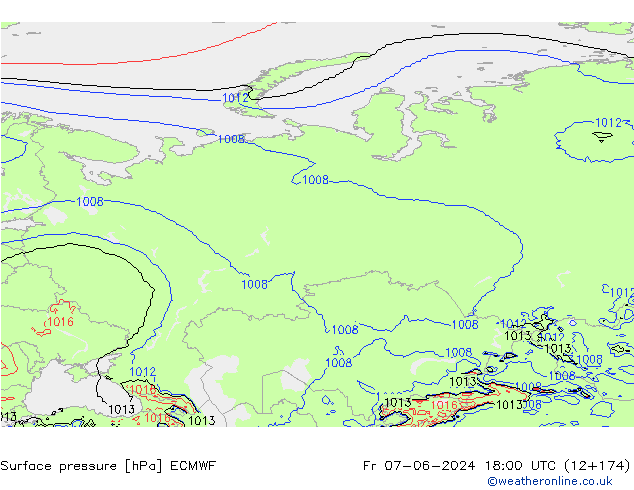 pressão do solo ECMWF Sex 07.06.2024 18 UTC