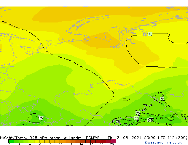 Height/Temp. 925 hPa ECMWF czw. 13.06.2024 00 UTC