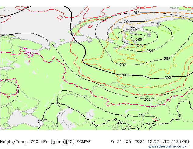 Hoogte/Temp. 700 hPa ECMWF vr 31.05.2024 18 UTC
