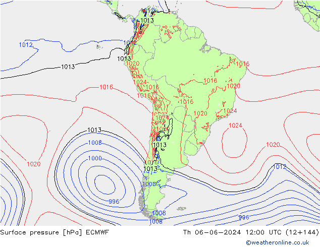 Luchtdruk (Grond) ECMWF do 06.06.2024 12 UTC