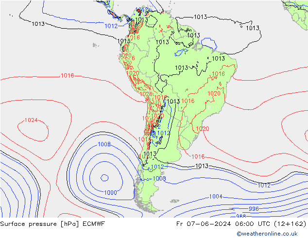 pressão do solo ECMWF Sex 07.06.2024 06 UTC