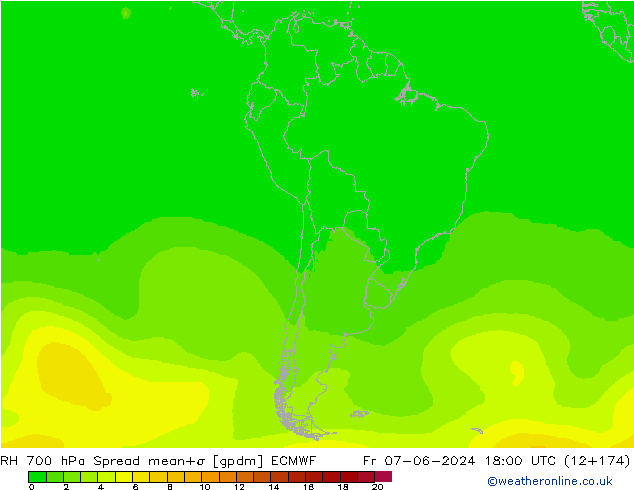 Humidité rel. 700 hPa Spread ECMWF ven 07.06.2024 18 UTC