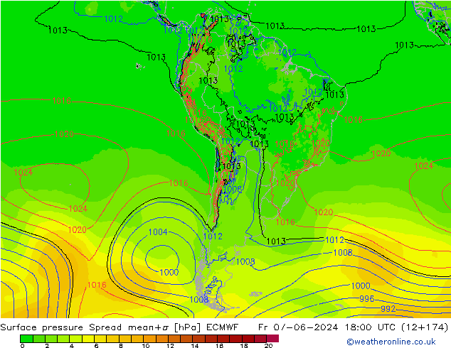 pression de l'air Spread ECMWF ven 07.06.2024 18 UTC