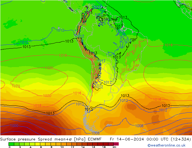 pression de l'air Spread ECMWF ven 14.06.2024 00 UTC