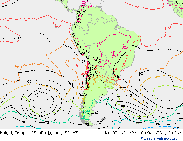 Géop./Temp. 925 hPa ECMWF lun 03.06.2024 00 UTC