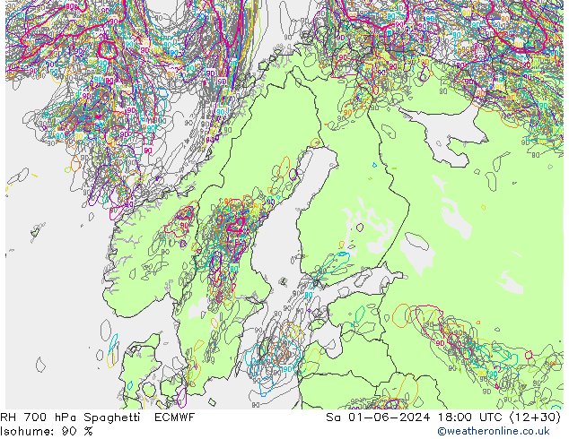 RH 700 hPa Spaghetti ECMWF Sa 01.06.2024 18 UTC