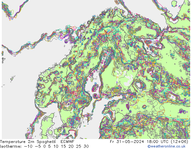 温度图 Spaghetti ECMWF 星期五 31.05.2024 18 UTC