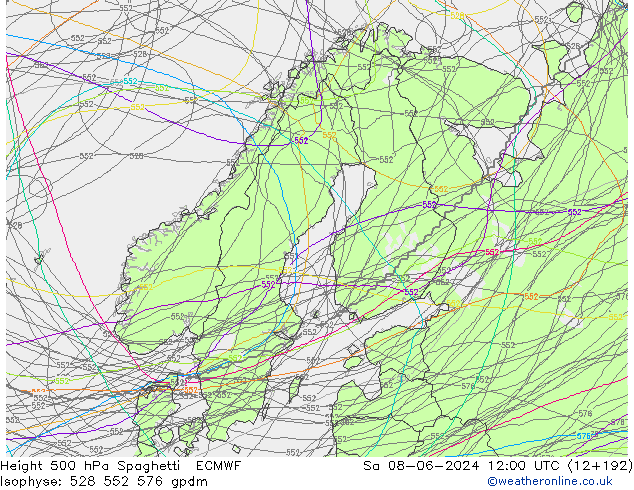 Géop. 500 hPa Spaghetti ECMWF sam 08.06.2024 12 UTC