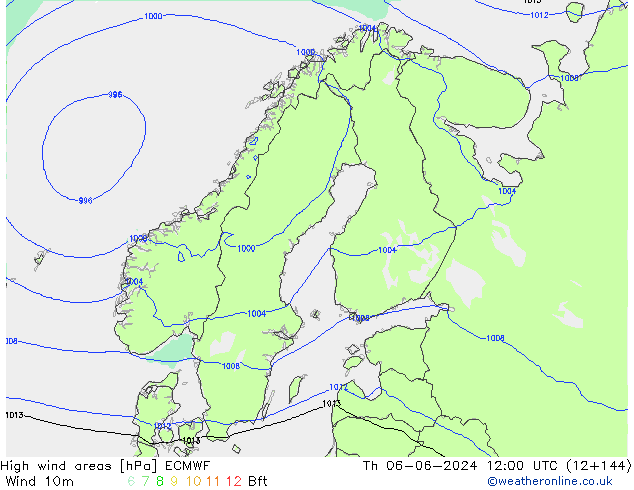 High wind areas ECMWF Th 06.06.2024 12 UTC