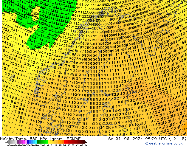 Height/Temp. 850 hPa ECMWF Sa 01.06.2024 06 UTC