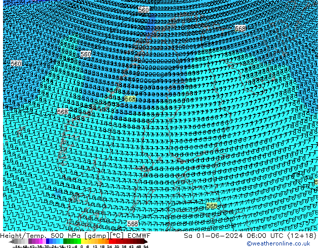 Height/Temp. 500 hPa ECMWF So 01.06.2024 06 UTC