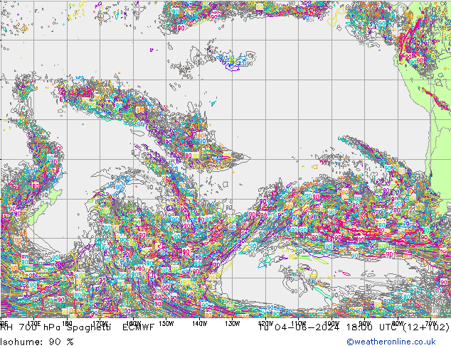 RH 700 hPa Spaghetti ECMWF Ter 04.06.2024 18 UTC