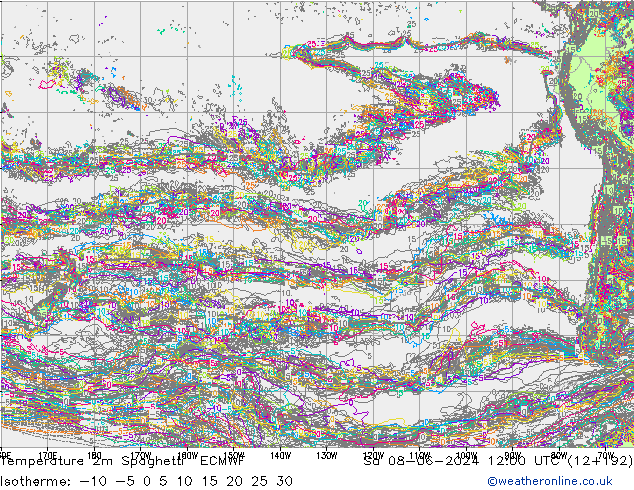 Temperatuurkaart Spaghetti ECMWF za 08.06.2024 12 UTC