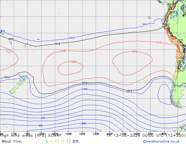 High wind areas ECMWF Th 13.06.2024 00 UTC