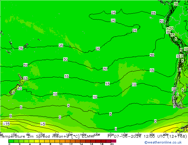 Temperatura 2m Spread ECMWF Sex 07.06.2024 12 UTC