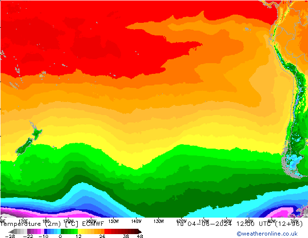 Temperature (2m) ECMWF Tu 04.06.2024 12 UTC