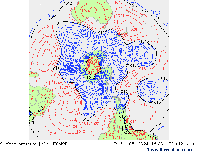 Surface pressure ECMWF Fr 31.05.2024 18 UTC