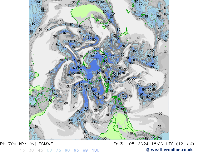 RH 700 hPa ECMWF Fr 31.05.2024 18 UTC