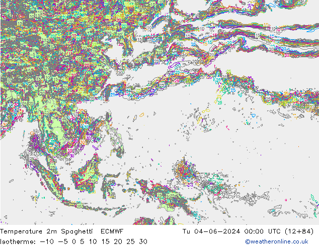 Temperature 2m Spaghetti ECMWF Tu 04.06.2024 00 UTC