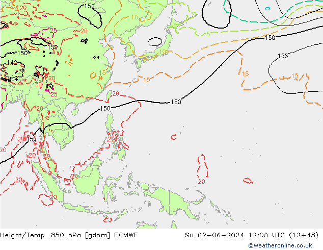 Height/Temp. 850 hPa ECMWF Ne 02.06.2024 12 UTC