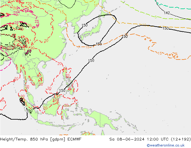 Height/Temp. 850 hPa ECMWF  08.06.2024 12 UTC