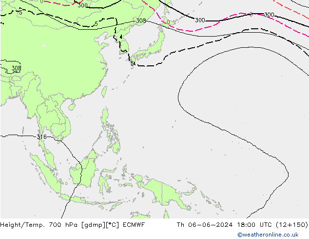 Yükseklik/Sıc. 700 hPa ECMWF Per 06.06.2024 18 UTC