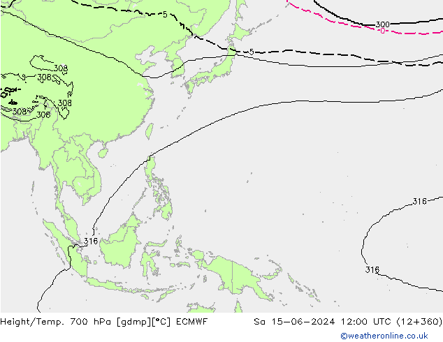 Hoogte/Temp. 700 hPa ECMWF za 15.06.2024 12 UTC