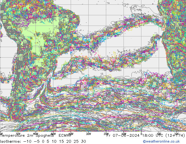Temperatuurkaart Spaghetti ECMWF vr 07.06.2024 18 UTC