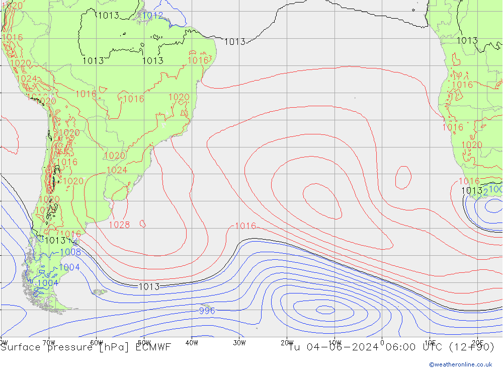 Atmosférický tlak ECMWF Út 04.06.2024 06 UTC