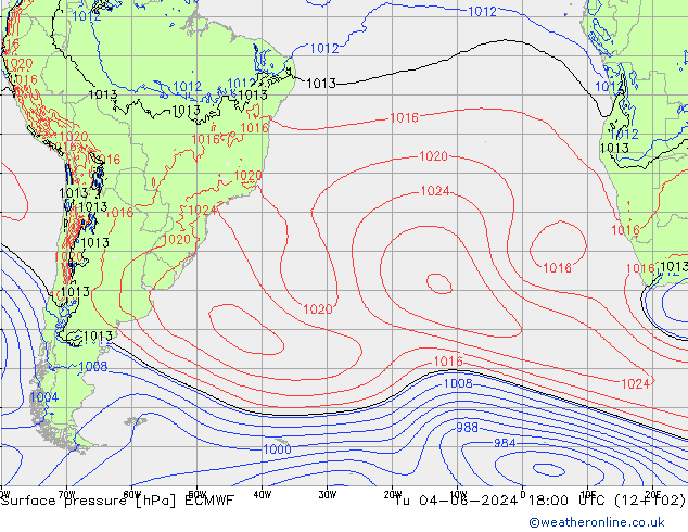 Surface pressure ECMWF Tu 04.06.2024 18 UTC