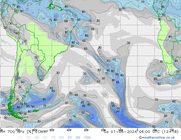 RH 700 hPa ECMWF Sáb 01.06.2024 06 UTC