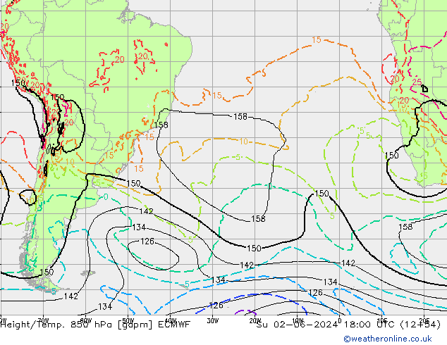 Height/Temp. 850 hPa ECMWF So 02.06.2024 18 UTC