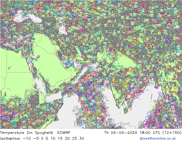 Temperatura 2m Spaghetti ECMWF jue 06.06.2024 18 UTC