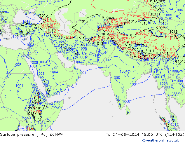 Surface pressure ECMWF Tu 04.06.2024 18 UTC