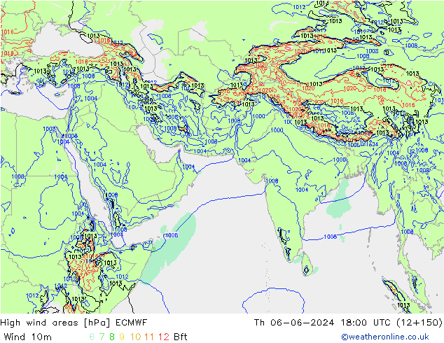 High wind areas ECMWF Th 06.06.2024 18 UTC
