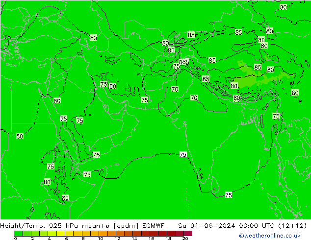 Height/Temp. 925 hPa ECMWF 星期六 01.06.2024 00 UTC