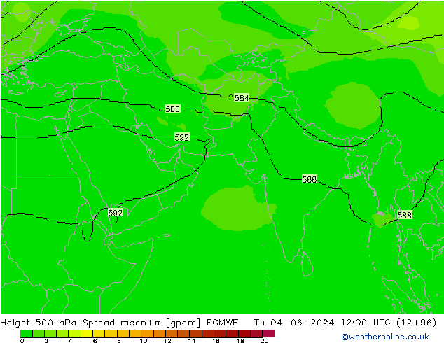 500 hPa Yüksekliği Spread ECMWF Sa 04.06.2024 12 UTC