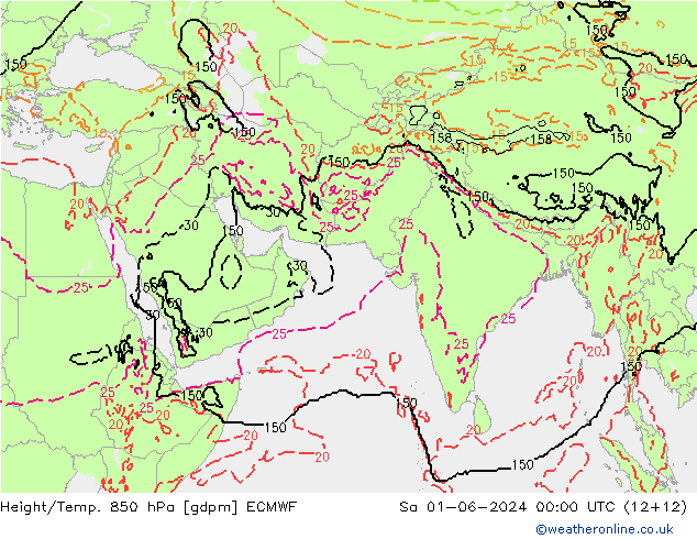 Height/Temp. 850 hPa ECMWF sab 01.06.2024 00 UTC