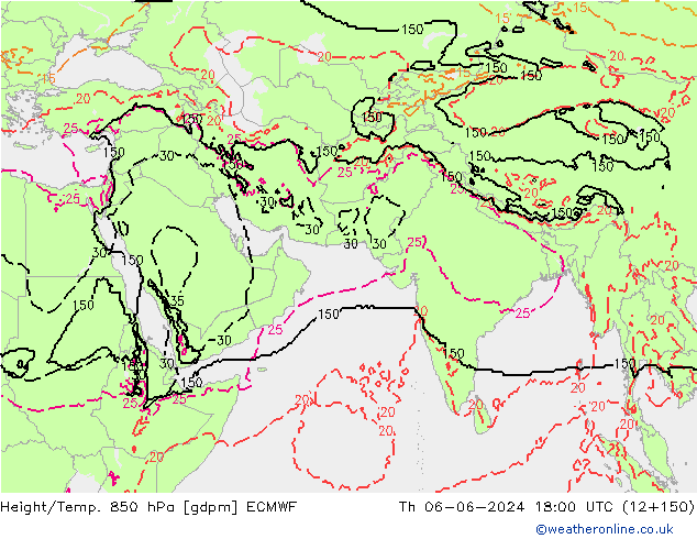 Height/Temp. 850 hPa ECMWF gio 06.06.2024 18 UTC