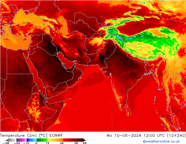 mapa temperatury (2m) ECMWF pon. 10.06.2024 12 UTC