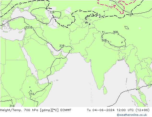 Yükseklik/Sıc. 700 hPa ECMWF Sa 04.06.2024 12 UTC