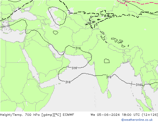 Géop./Temp. 700 hPa ECMWF mer 05.06.2024 18 UTC