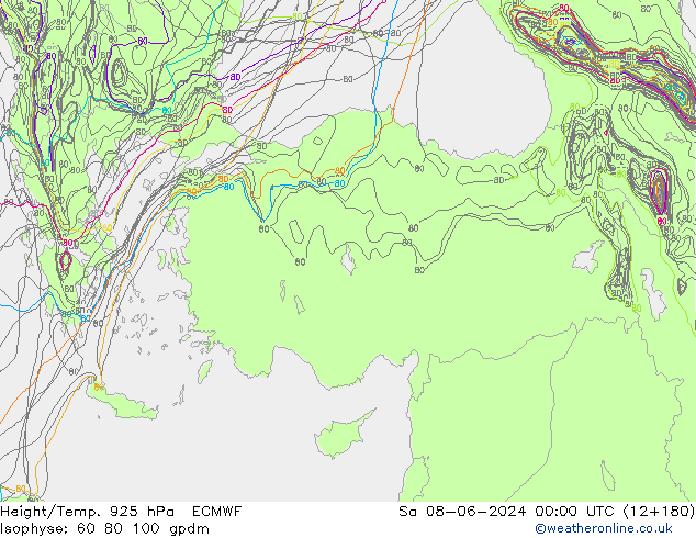 Geop./Temp. 925 hPa ECMWF sáb 08.06.2024 00 UTC